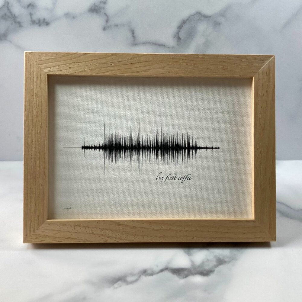 NEW But First Coffee Soundwave Framed Canvas 5x7in Black White Kitchen Rustic